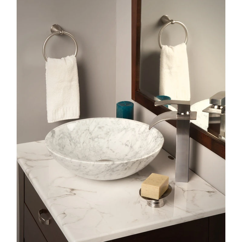 Novatto Carrara White Marble Vessel Sink - Image 3