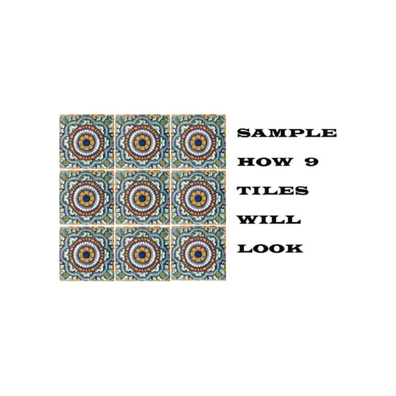 Mexican Decorative Accessories 4"x4" Mexican Ceramic Handmade Tile #C035 - Image 2