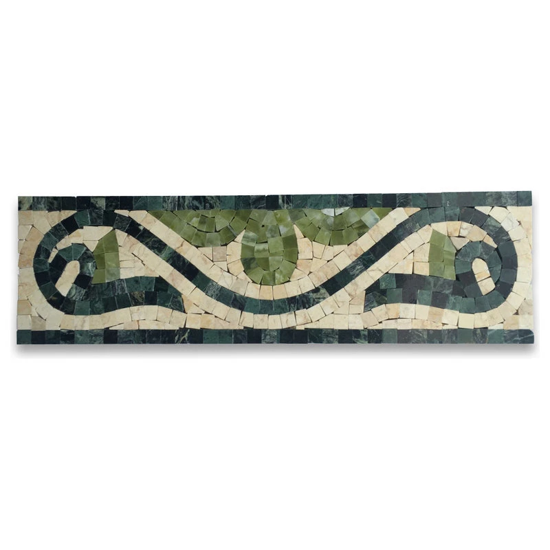 Stone Center Online Marble Mosaic Border Listello Insert Tile Carina Green 4x13.8 Polished, 1 Piece