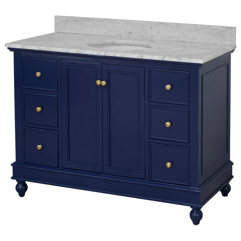 Kitchen Bath Collection Bella 48" Bathroom Vanity, Royal Blue, Carrara Marble - Image 3