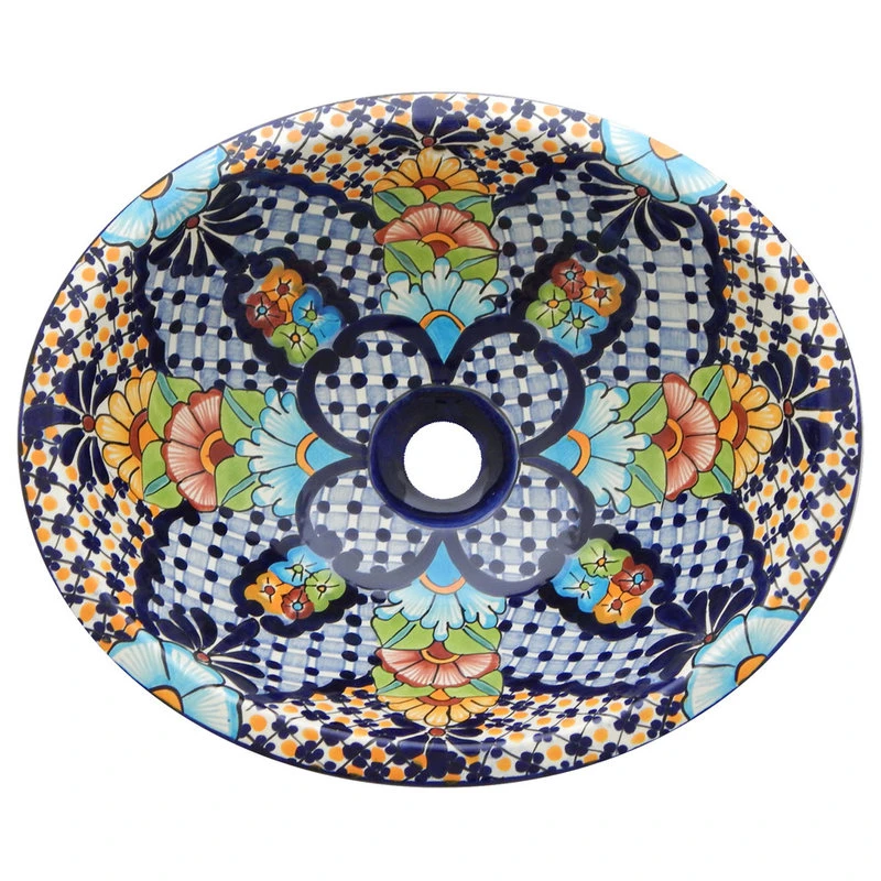 Color Y Tradicion Mexican Talavera Ceramic Hand Painted Bathroom Oval Sink