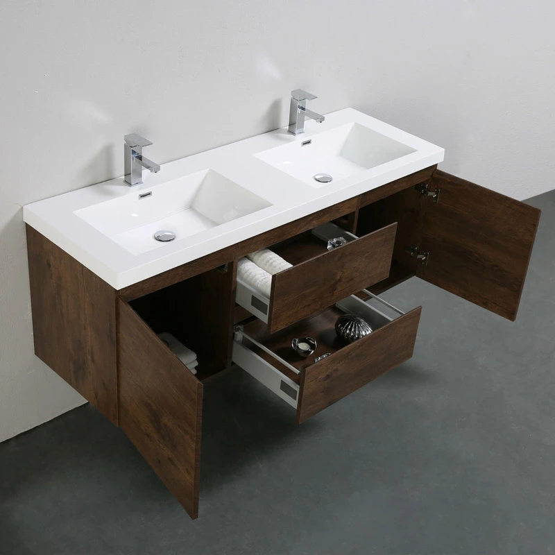 Bathroom Vanity Wholesale INC. MOB 60" Double Sink Wall Mounted With Reinforced Acrylic Sink, Black, Rosewood - Image 4