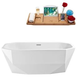 63" Streamline N-620-63FSWH-FM Soaking Freestanding Tub With Internal Drain