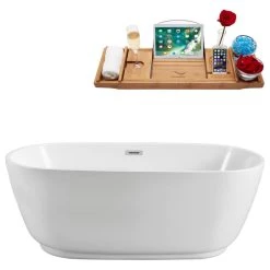 59" Streamline N-560-59FSWH-FM Soaking Freestanding Tub With Internal Drain