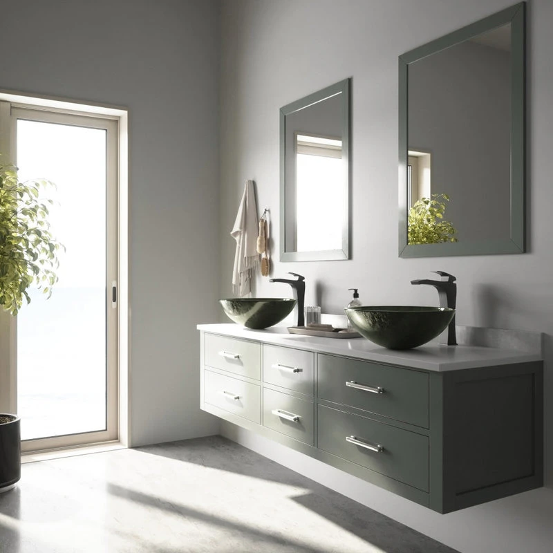 VIGO Gray Onyx Glass Vessel Sink And Blackstonian Faucet, Matte Black Finish - Image 6