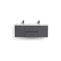 Bathroom Vanity Wholesale INC. MOB 60" Wall-Mounted Double Bathroom Vanity In High Gloss Gray