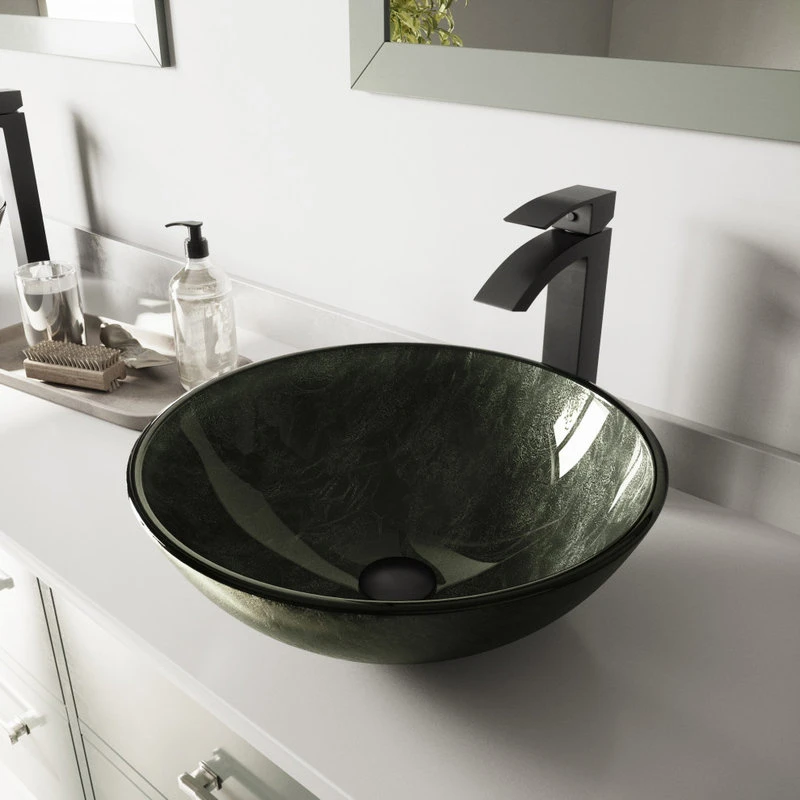 VIGO Gray Onyx Glass Vessel Sink And Duris Faucet Set, Matte Black Finish - Image 5