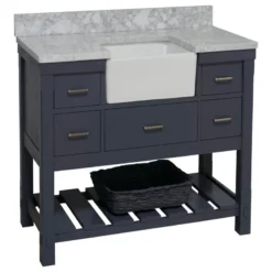Kitchen Bath Collection Charlotte 48" Single Bathroom Vanity In Marine Gray With Carrara Marble Top