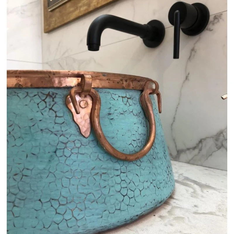 SINKOLOGY Noble 16" Copper Vessel Sink, Copper Verde And Naked Unfinished Copper - Image 2