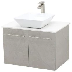 Wind Bay 30" Wall Mount Vanity, White Stone Countertop, Light Slate Grey