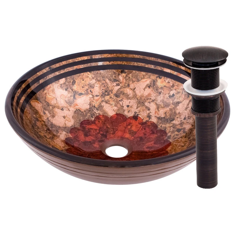 Novatto Tappezzeria Glass Vessel Sink And Drain, Oil Rubbed Bronze