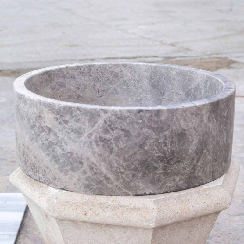 Villohome Natural Stone Tundra Grey Marble Vessel Sink Polished (D)16.5" (H)6" - Image 10