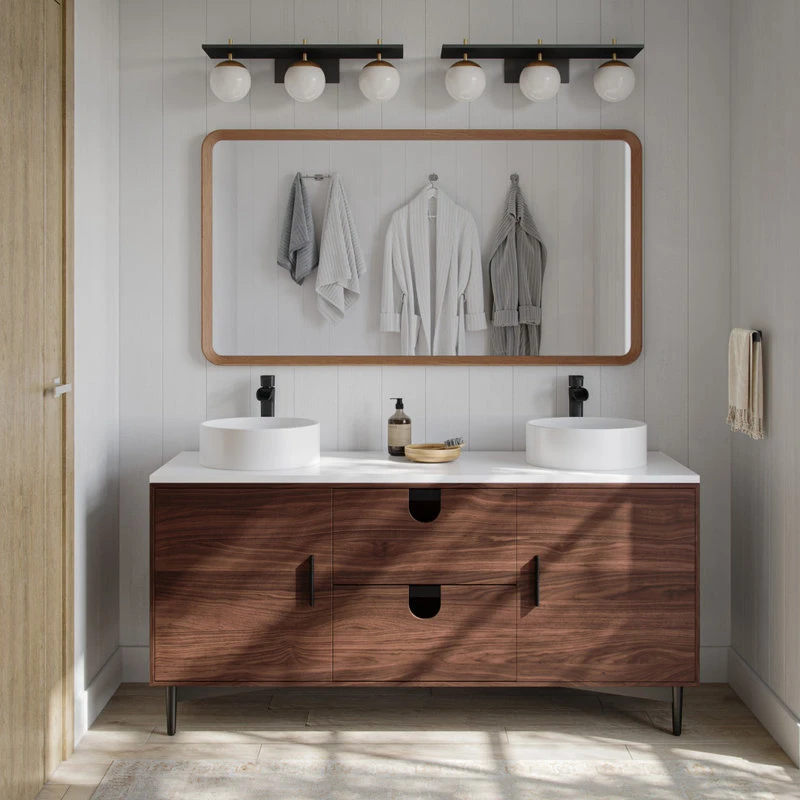 MOD Newton Bath Vanity, Walnut, 60", Double Sink, Freestanding
