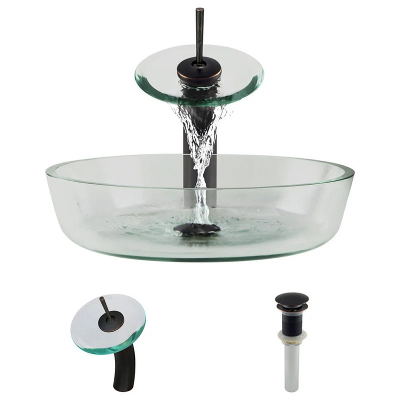 Rene R5-5024-WF 16-1/2" Glass Vessel Bathroom Sink - Clear / Antique Bronze