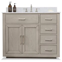 Urban Furnishing Grace 42" Single Bathroom Vanity In Rich Antique Gray Oak With Carrara White Quartz Top