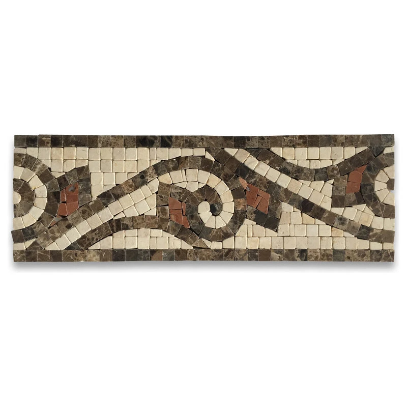 Stone Center Online Marble Mosaic Border Listello Accent Tile Waltz Beige 4x12 Polished, 1 Piece