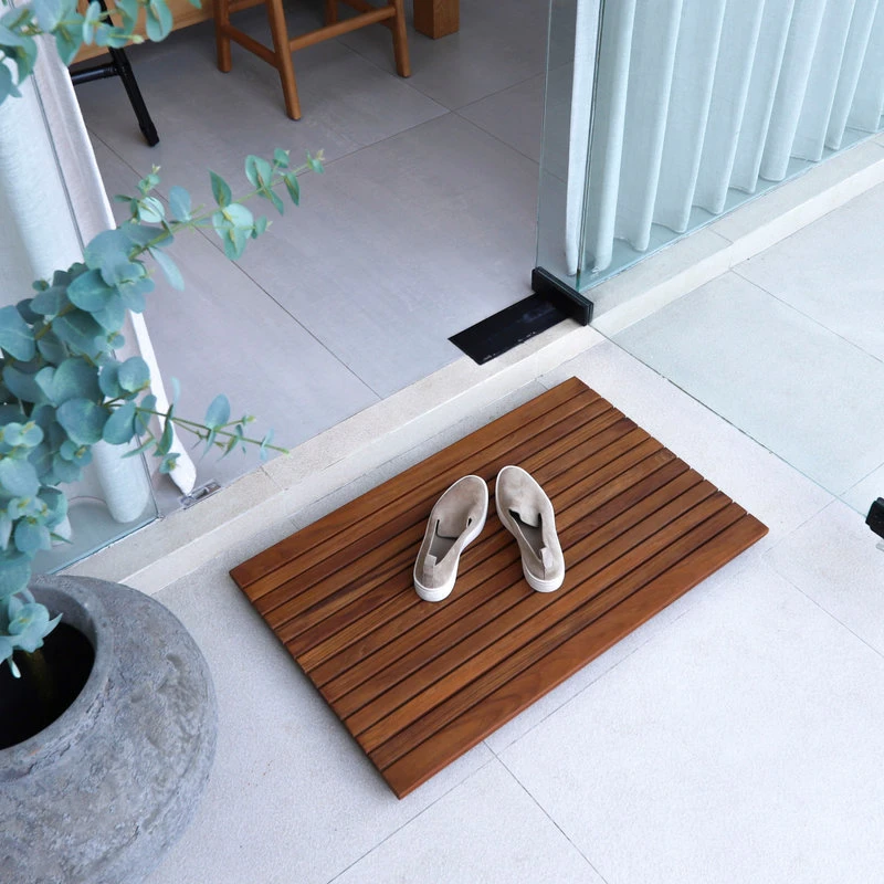 Nordic Style Teak Shower And Bath Mat 31.4"x19.6", Wide End Slat - Image 4