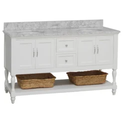 Kitchen Bath Collection Beverly 60" Bath Vanity, White, Carrara Marble, Double Vanity