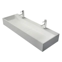 HOMARY 47" Wall-Mount Double Sink Stone Resin Bathroom Sink With Two Faucet Hole, Matte