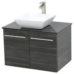 Wind Bay 24" Wall Mount Vanity, Black Stone Countertop, Dark Grey