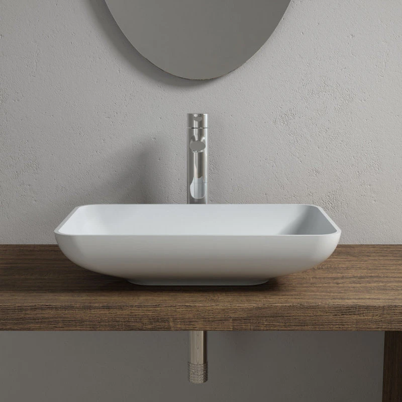 Infurnituer Polystone Rectangular Vessel Bathroom Sink, Matte White, No Faucet - Image 3
