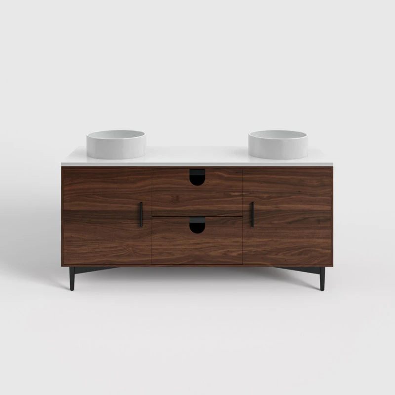 MOD Newton Bath Vanity, Walnut, 60", Double Sink, Freestanding - Image 2