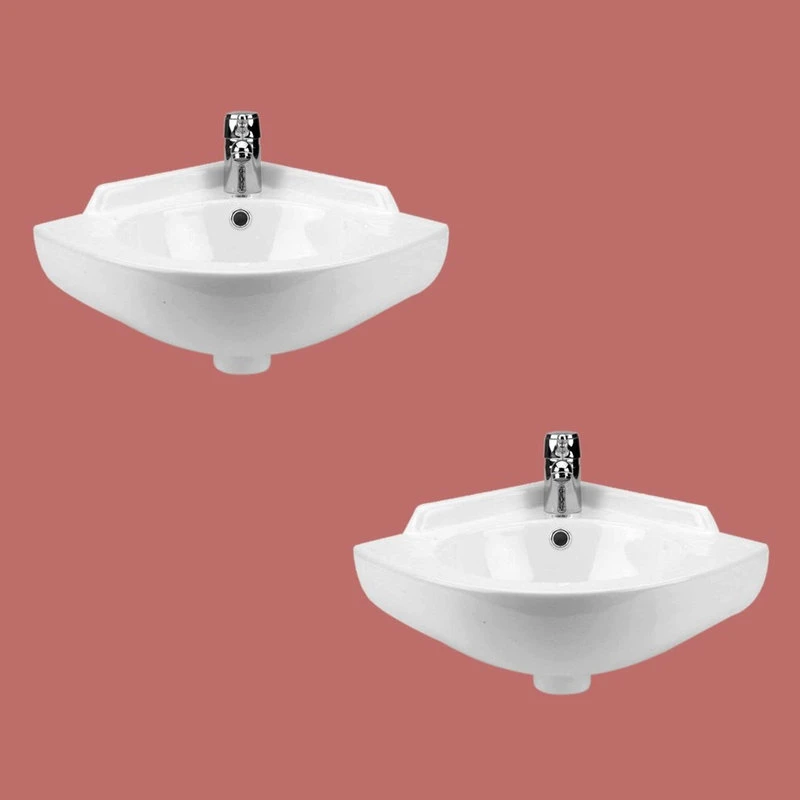 Renovators Supply Manufacturing Small Corner Wall Mount Sink Bathroom White Ceramic Bowl With Overflow Pack Of 2 - Image 2