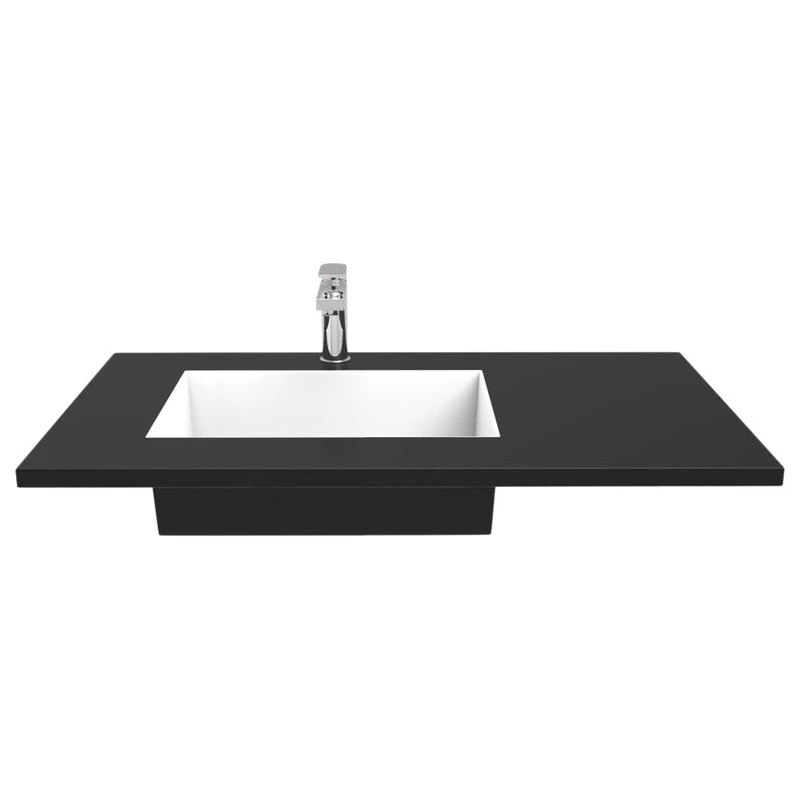 Castello USA Serenity Solid Surface Bathroom Vanity Top With Left Sink Basin, Black