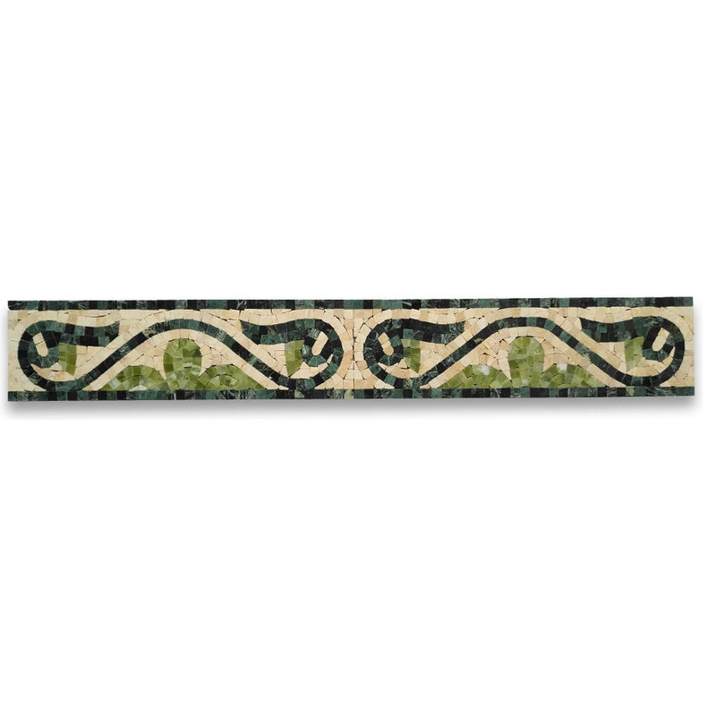 Stone Center Online Marble Mosaic Border Listello Insert Tile Carina Green 4x13.8 Polished, 1 Piece - Image 2