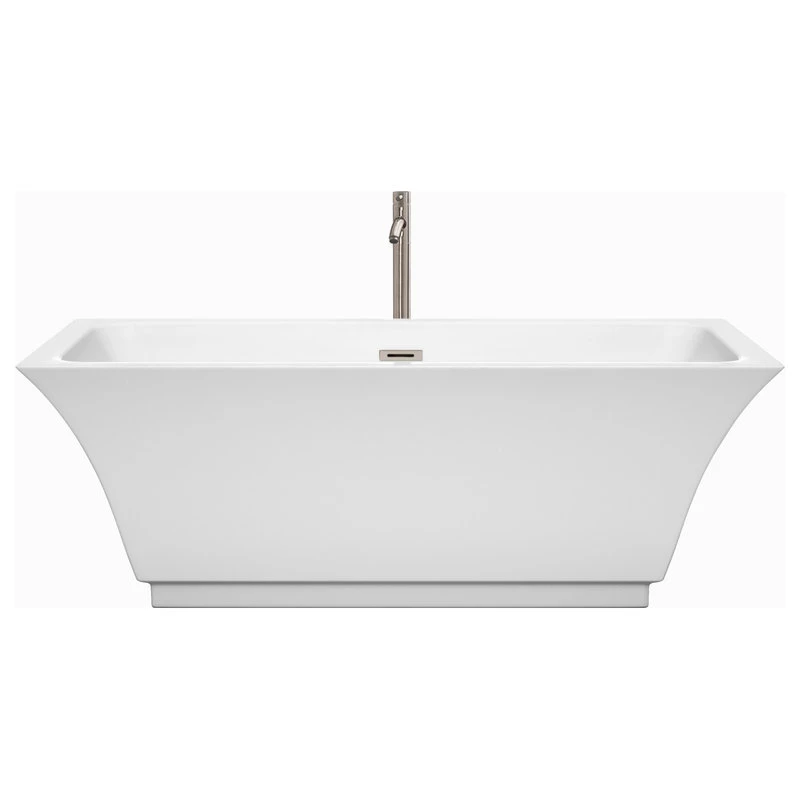 Wyndham Collection Galina 67" Freestanding White Bathtub, Brushed Nickel Tub Filler And Trim Kit - Image 2