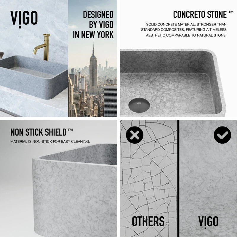 VIGO Concreto Stone Rectangular Bathroom Vessel Sink - Image 7