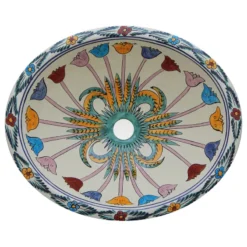 Color Y Tradicion Mexican Talavera Ceramic Hand Painted Bathroom Oval Sink