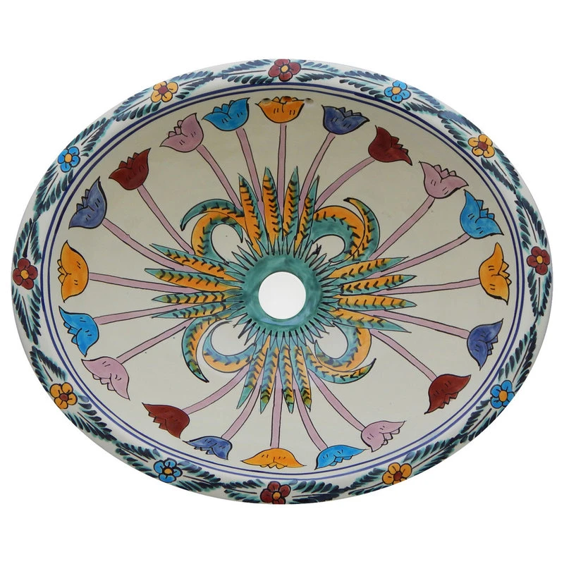 Color Y Tradicion Mexican Talavera Ceramic Hand Painted Bathroom Oval Sink