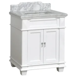 Kitchen Bath Collection Elizabeth 30" Single Bathroom Vanity In White With Carrara Marble Top