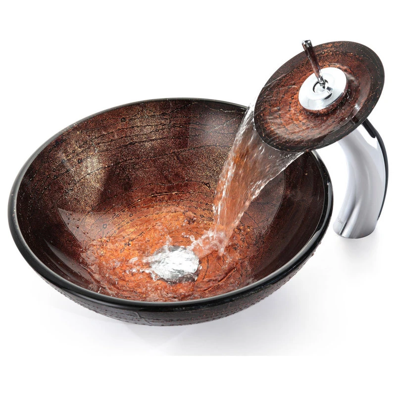 Kraus USA, Inc. Illusion 16 1/2" Glass Vessel Bathroom Sink, PU Drain, Mounting Ring, Bronze - Image 5