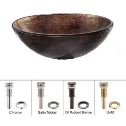 Kraus USA, Inc. Illusion 16 1/2" Glass Vessel Bathroom Sink, PU Drain, Mounting Ring, Bronze