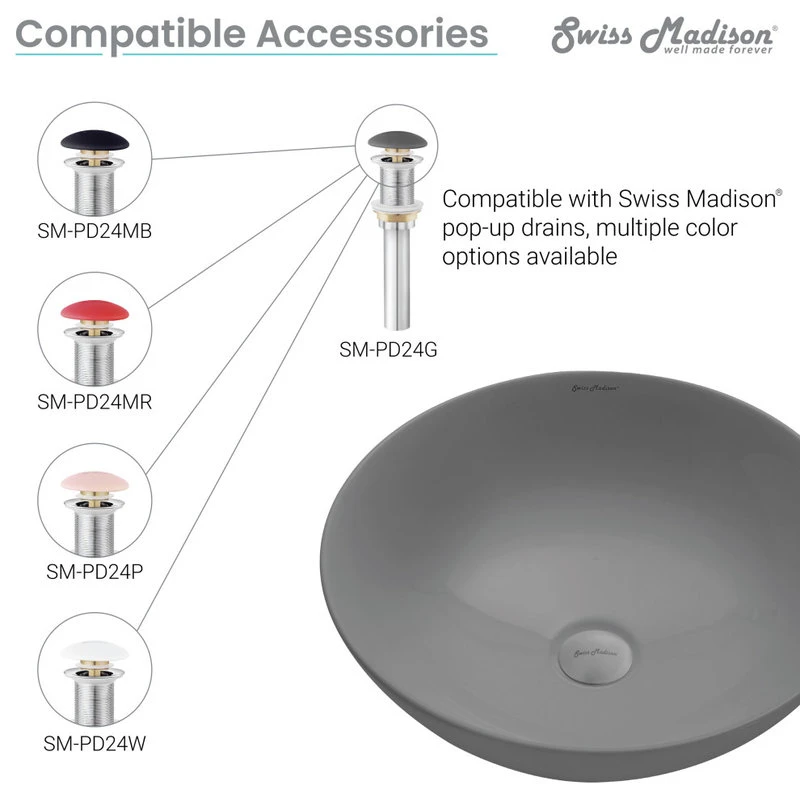 Swiss Madison Classe 16" Color Ceramic Sink In Matte Grey - Image 10