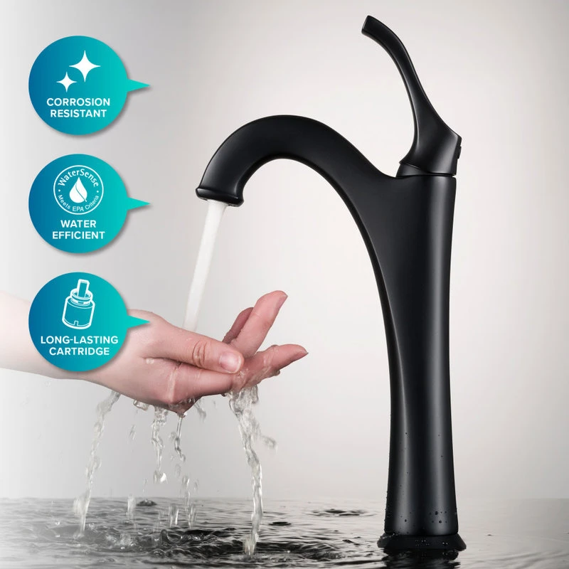 Kraus USA, Inc. Elavo Round Ceramic Vessel Sink, Bathroom Arlo Faucet, Drain, Matte Black - Image 5