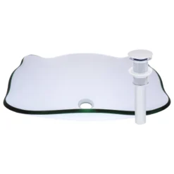 Novatto Elegante Glass Vessel Sink And Drain, Brushed Nickel