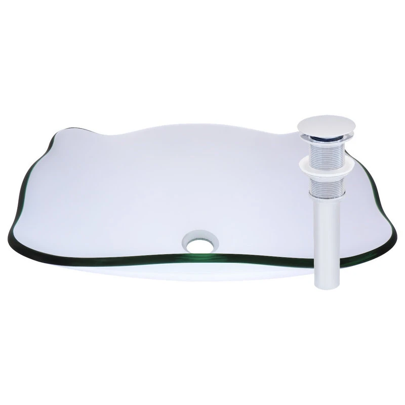 Novatto Elegante Glass Vessel Sink And Drain, Brushed Nickel