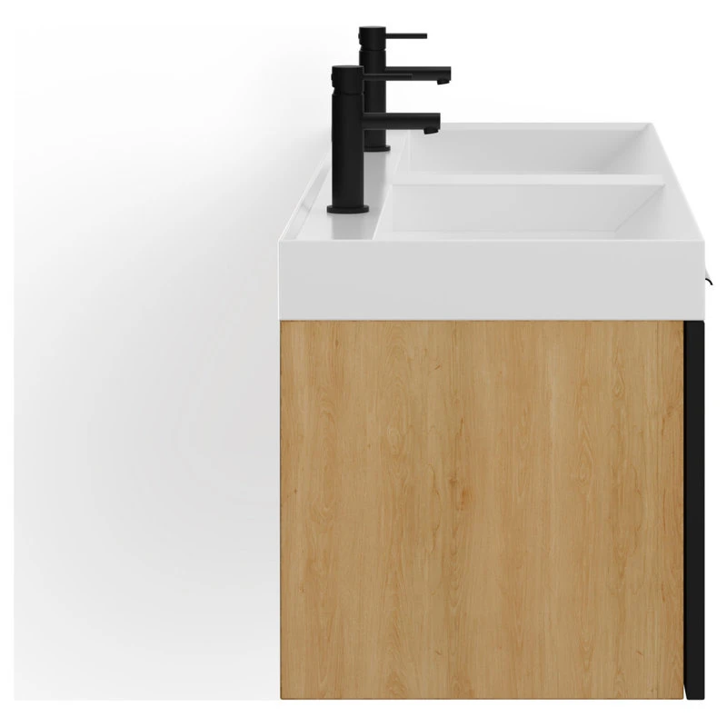 MOD The Nuvo Bathroom Vanity, Double Sink, 55", Black Glass And Maple, Wall Mounted - Image 11