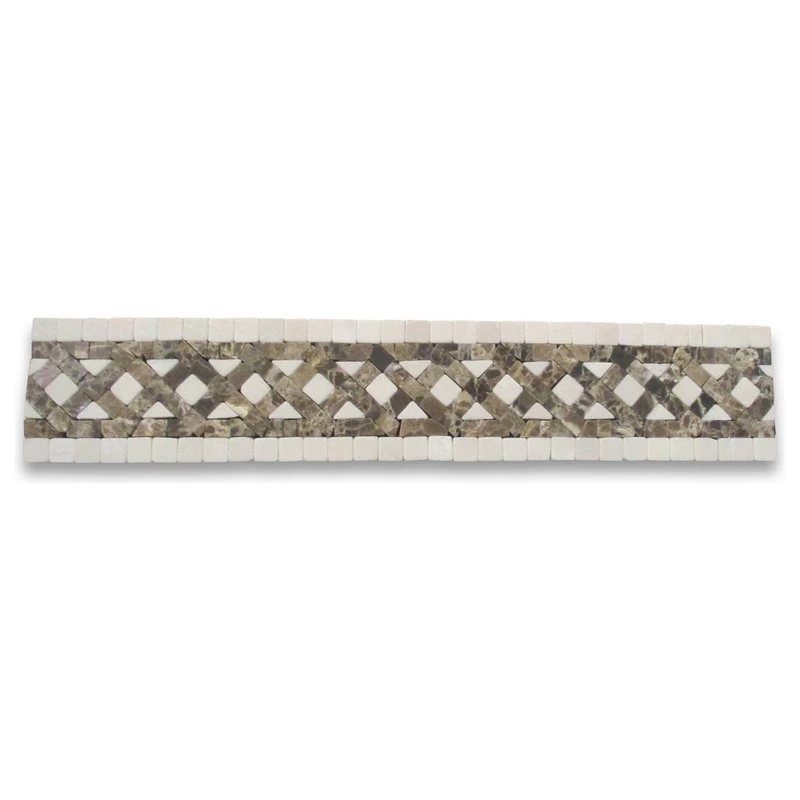 Stone Center Online Marble Mosaic Border Listello Tile Quadra Emperador 2.25x12 Tumbled, 1 Piece