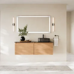 MOD Accordion Bath Vanity, Single Sink 60", Maple, Wall Mounted, Right Sink