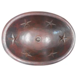 SimplyCopper 19" Oval Copper Bath Sink Rustic Stars Design Lift & Turn Drain Included