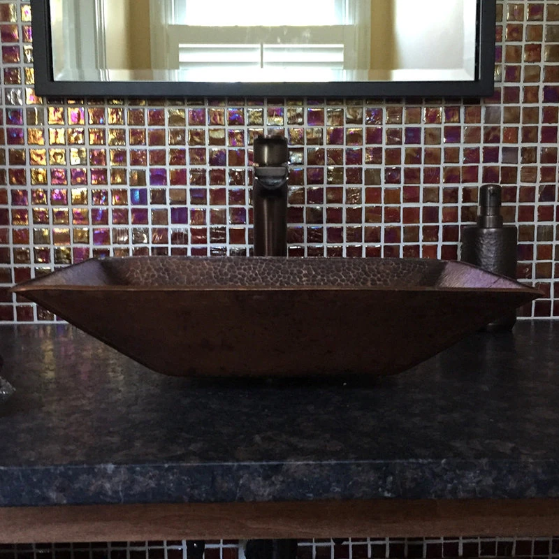 Premier Copper Products 17" Modern Rectangle Hand Forged Old World Copper Vessel Sink - Image 9