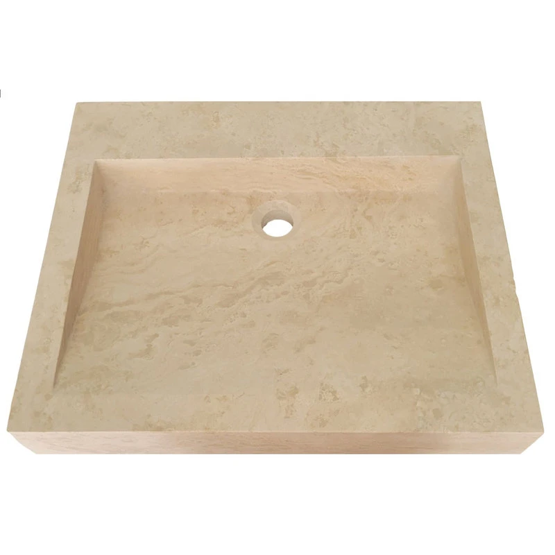 TashMart Rectangular Angled Flow Natural Stone Vessel Sink, Light Travertine - Image 3