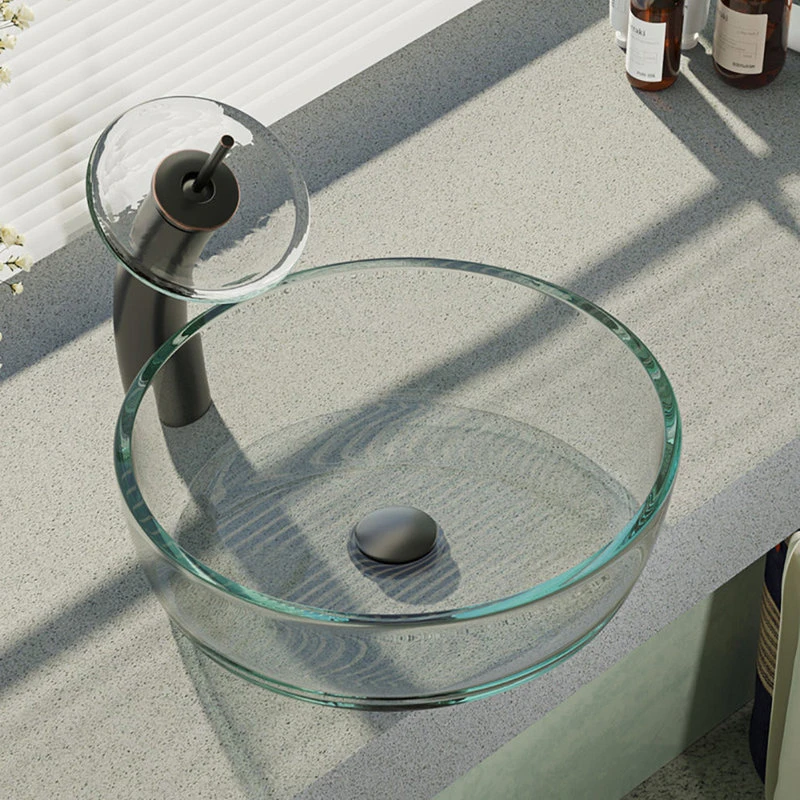 Rene R5-5024-WF 16-1/2" Glass Vessel Bathroom Sink - Clear / Antique Bronze - Image 5