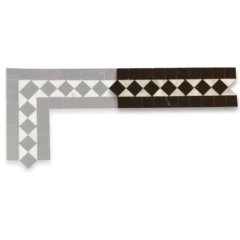 Stone Center Online White Carrara Marble Classic Diamond Mosaic Border Listello Tile, 1 Sheet - Image 2