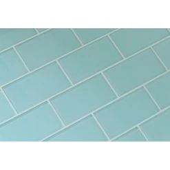 Rocky Point Tile Co Seafoam Green 3x6 Glass Subway Tile, 3"x6" Tiles, Set Of 8
