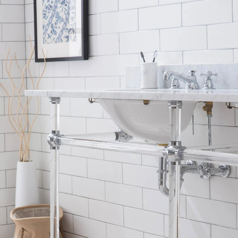 Water Creation Empire 72" Wide Double Wash Stand, P-Trap, Countertop With Basin, Faucet - Image 9